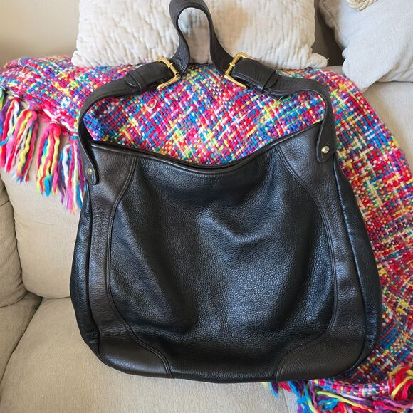 Large Vintage Goldenbleu Black and Brown Leather Shoulder Bag - Picture 1 of 9